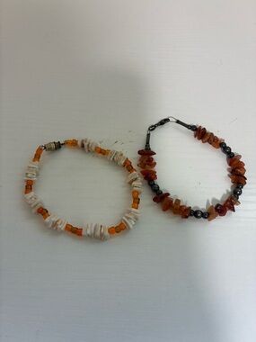 Handmade Orange and Cream stones Beaded Bracelets - Set of 2